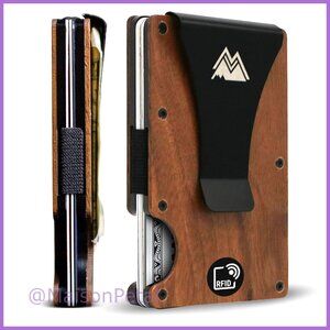 Slim RFID Wallet with Natural Walnut Wood, Money Clip, Card Holder